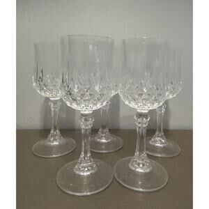 5 Cristal D’Arques Crystal Shot Glasses Longchamp Diamond Cut Cordial Stemmed